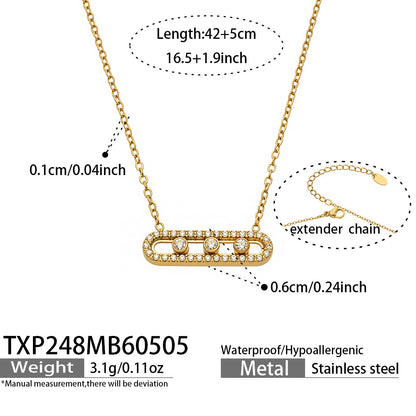 316L Stainless Steel 18K Gold PVD Triple Zircon Geometric Ring Bracelet Necklace Set - Triple Zircon Geometric Set Wholesale Stainless Steel Jewelry - Sensitive Skin Friendly - Detail 21