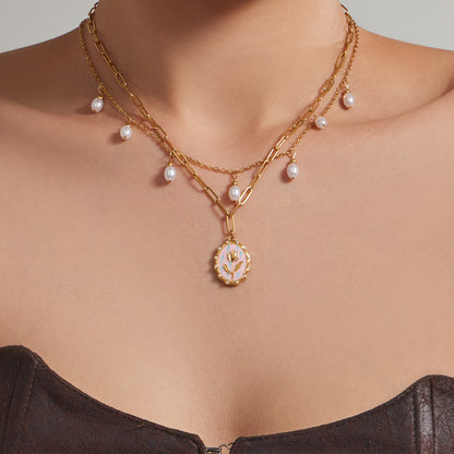 316L Stainless Steel 18K Gold PVD Tulip Enamel Pendant Necklace - Artistic Tulip Enamel Pendant Gold Necklace Wholesale Stainless Steel Jewelry - Sensitive Skin Friendly - Detail 12