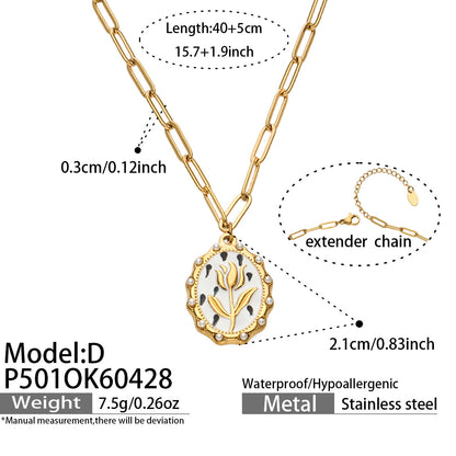316L Stainless Steel 18K Gold PVD Tulip Enamel Pendant Necklace - Artistic Tulip Enamel Pendant Gold Necklace Wholesale Stainless Steel Jewelry - Sensitive Skin Friendly - Detail 9