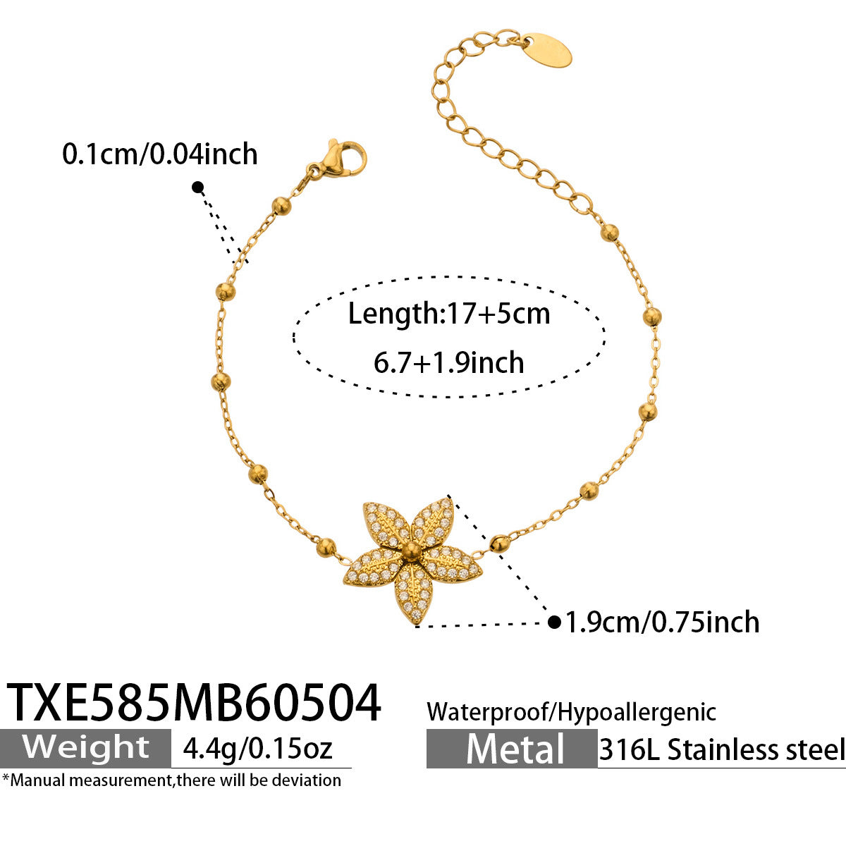 316L Stainless Steel 18K Gold PVD Tulip Flower Zircon Star Tassel Ring Necklace Earrings Bracelet - Tulip Flower Zircon Star Tassel Wholesale Stainless Steel Jewelry - Sensitive Skin Friendly - Detail 1