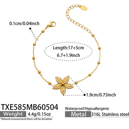 316L Stainless Steel 18K Gold PVD Tulip Flower Zircon Star Tassel Ring Necklace Earrings Bracelet - Tulip Flower Zircon Star Tassel Wholesale Stainless Steel Jewelry - Sensitive Skin Friendly - Detail 1