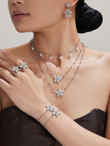 316L Stainless Steel 18K Gold PVD Tulip Flower Zircon Star Tassel Ring Necklace Earrings Bracelet - Tulip Flower Zircon Star Tassel Wholesale Stainless Steel Jewelry - Sensitive Skin Friendly - Detail 10