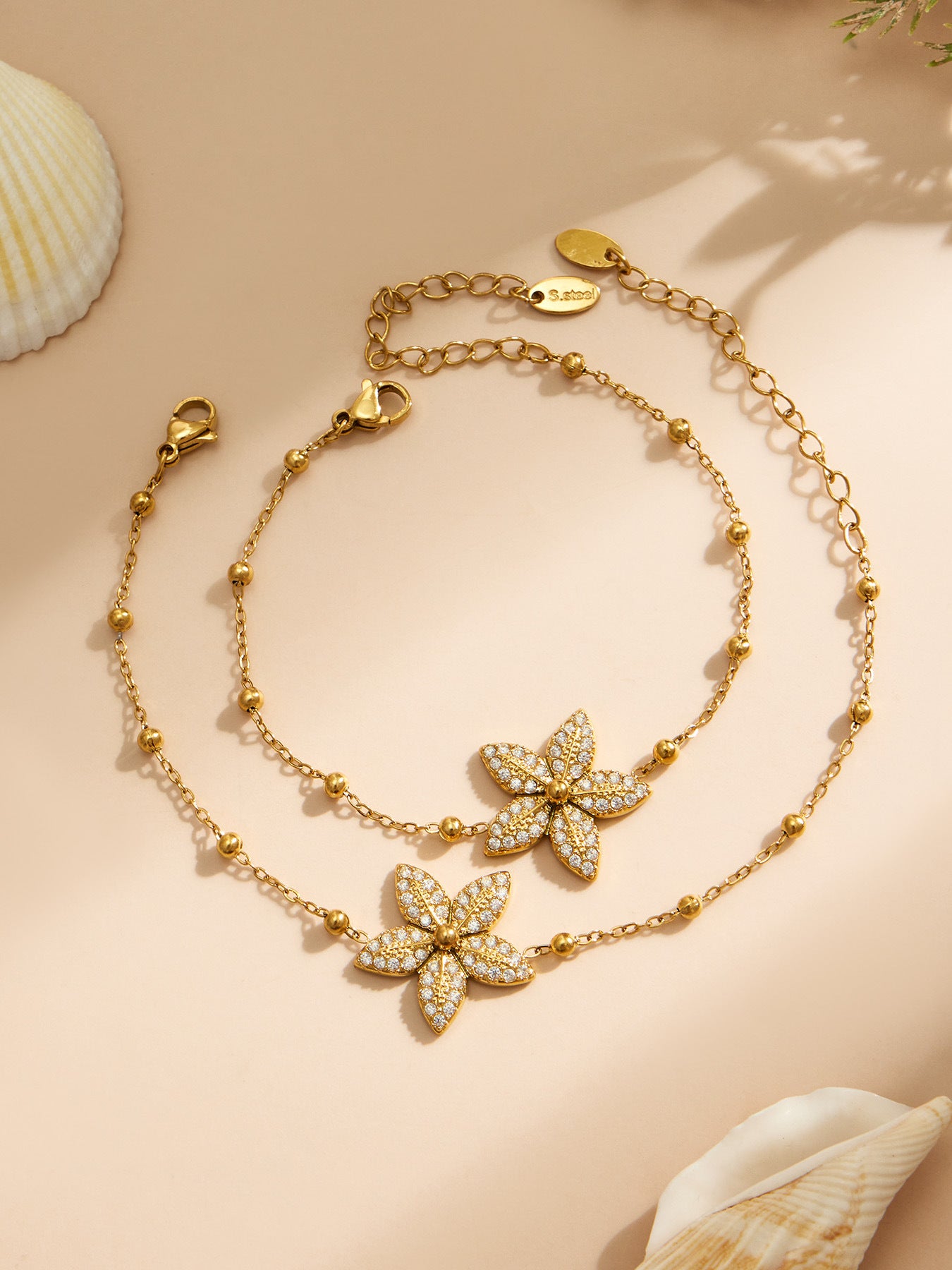 316L Stainless Steel 18K Gold PVD Tulip Flower Zircon Star Tassel Ring Necklace Earrings Bracelet - Tulip Flower Zircon Star Tassel Wholesale Stainless Steel Jewelry - Sensitive Skin Friendly - Detail 11