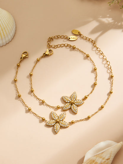316L Stainless Steel 18K Gold PVD Tulip Flower Zircon Star Tassel Ring Necklace Earrings Bracelet - Tulip Flower Zircon Star Tassel Wholesale Stainless Steel Jewelry - Sensitive Skin Friendly - Detail 11