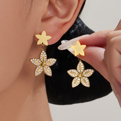 316L Stainless Steel 18K Gold PVD Tulip Flower Zircon Star Tassel Ring Necklace Earrings Bracelet - Tulip Flower Zircon Star Tassel Wholesale Stainless Steel Jewelry - Sensitive Skin Friendly - Detail 12