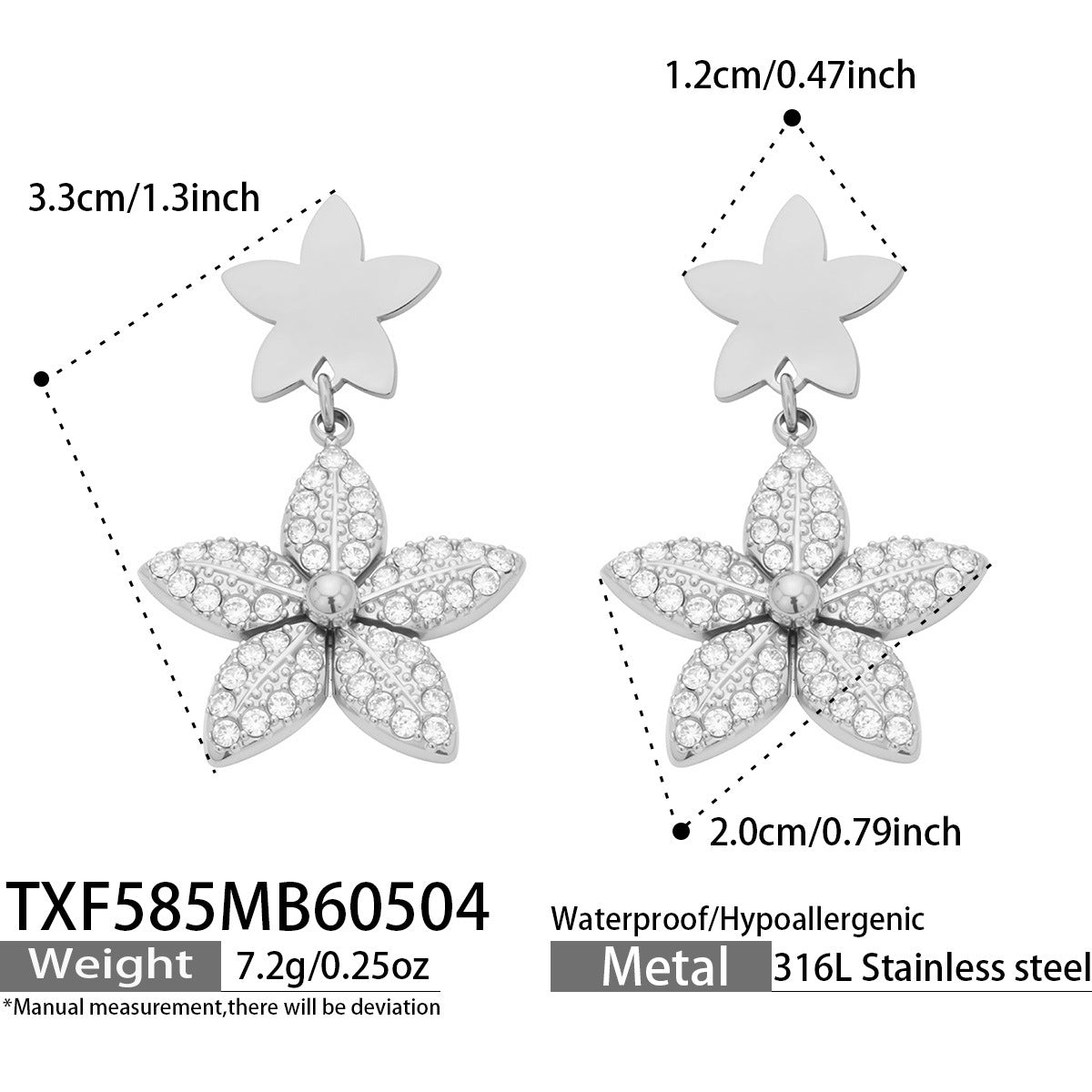 316L Stainless Steel 18K Gold PVD Tulip Flower Zircon Star Tassel Ring Necklace Earrings Bracelet - Tulip Flower Zircon Star Tassel Wholesale Stainless Steel Jewelry - Sensitive Skin Friendly - Detail 15