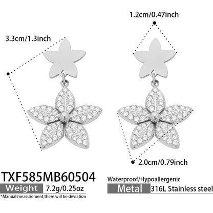 316L Stainless Steel 18K Gold PVD Tulip Flower Zircon Star Tassel Ring Necklace Earrings Bracelet - Tulip Flower Zircon Star Tassel Wholesale Stainless Steel Jewelry - Sensitive Skin Friendly - Detail 15