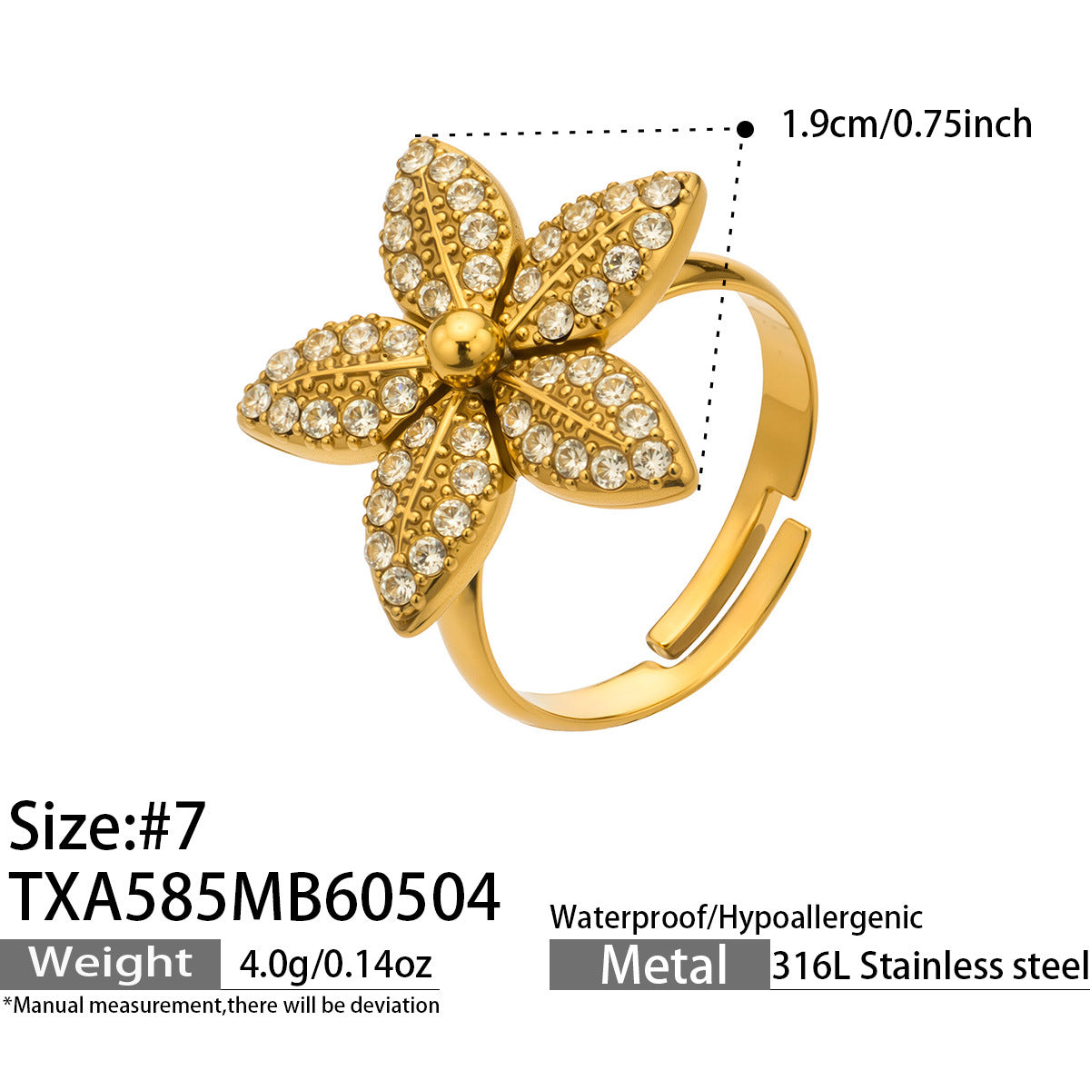 316L Stainless Steel 18K Gold PVD Tulip Flower Zircon Star Tassel Ring Necklace Earrings Bracelet - Tulip Flower Zircon Star Tassel Wholesale Stainless Steel Jewelry - Sensitive Skin Friendly - Detail 17