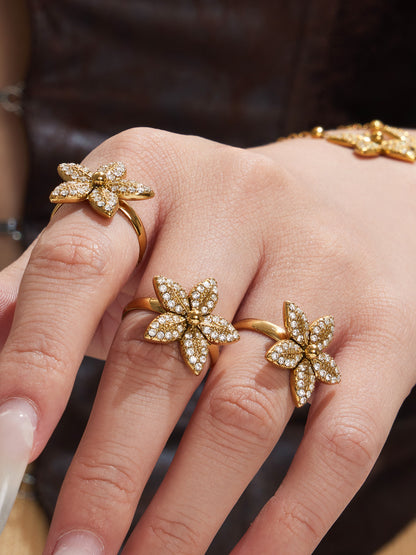 316L Stainless Steel 18K Gold PVD Tulip Flower Zircon Star Tassel Ring Necklace Earrings Bracelet - Tulip Flower Zircon Star Tassel Wholesale Stainless Steel Jewelry - Sensitive Skin Friendly - Detail 2