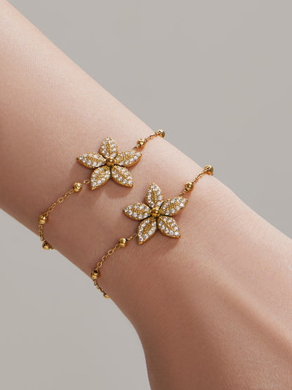 316L Stainless Steel 18K Gold PVD Tulip Flower Zircon Star Tassel Ring Necklace Earrings Bracelet - Tulip Flower Zircon Star Tassel Wholesale Stainless Steel Jewelry - Sensitive Skin Friendly - Detail 20
