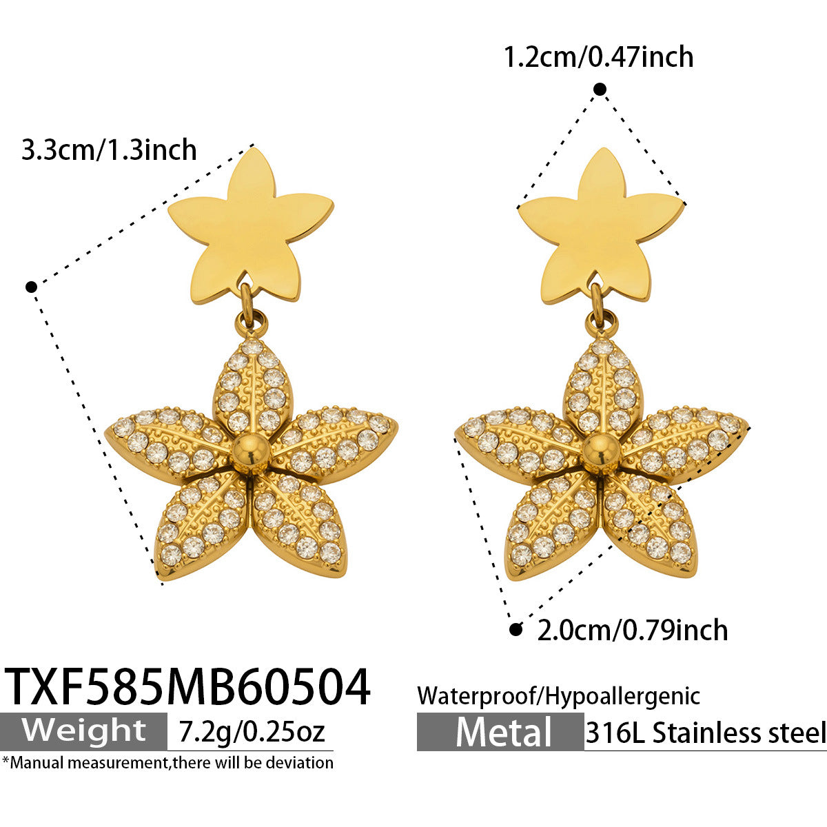 316L Stainless Steel 18K Gold PVD Tulip Flower Zircon Star Tassel Ring Necklace Earrings Bracelet - Tulip Flower Zircon Star Tassel Wholesale Stainless Steel Jewelry - Sensitive Skin Friendly - Detail 21