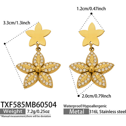 316L Stainless Steel 18K Gold PVD Tulip Flower Zircon Star Tassel Ring Necklace Earrings Bracelet - Tulip Flower Zircon Star Tassel Wholesale Stainless Steel Jewelry - Sensitive Skin Friendly - Detail 21