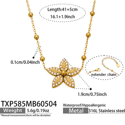 316L Stainless Steel 18K Gold PVD Tulip Flower Zircon Star Tassel Ring Necklace Earrings Bracelet - Tulip Flower Zircon Star Tassel Wholesale Stainless Steel Jewelry - Sensitive Skin Friendly - Detail 22
