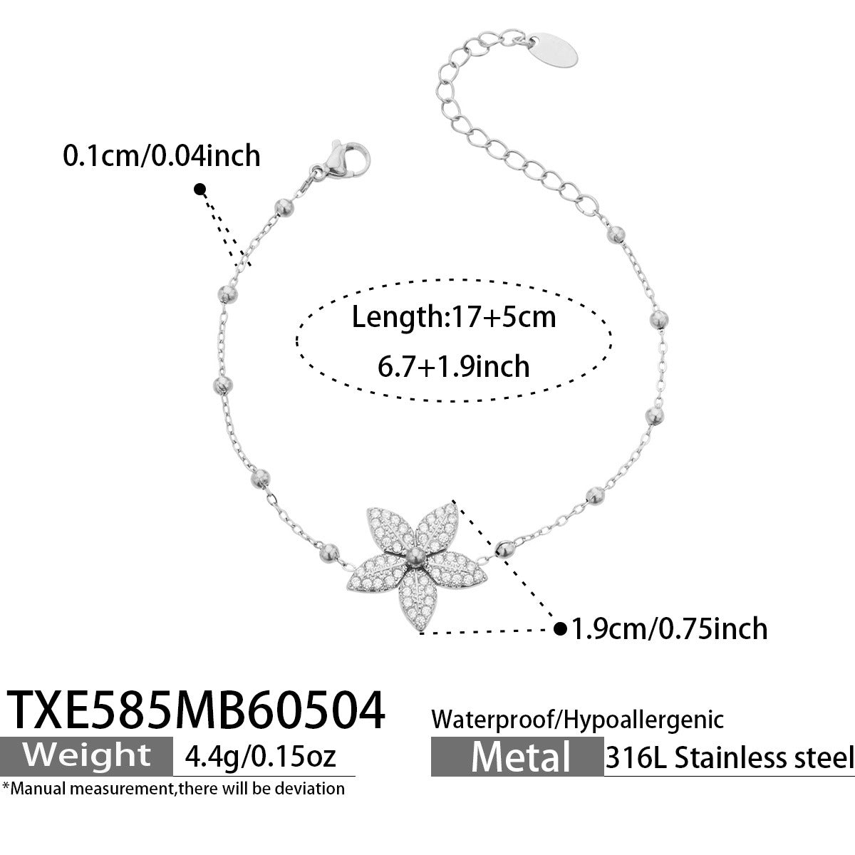 316L Stainless Steel 18K Gold PVD Tulip Flower Zircon Star Tassel Ring Necklace Earrings Bracelet - Tulip Flower Zircon Star Tassel Wholesale Stainless Steel Jewelry - Sensitive Skin Friendly - Detail 23