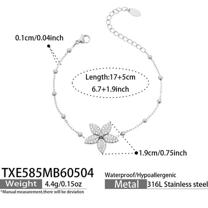 316L Stainless Steel 18K Gold PVD Tulip Flower Zircon Star Tassel Ring Necklace Earrings Bracelet - Tulip Flower Zircon Star Tassel Wholesale Stainless Steel Jewelry - Sensitive Skin Friendly - Detail 23