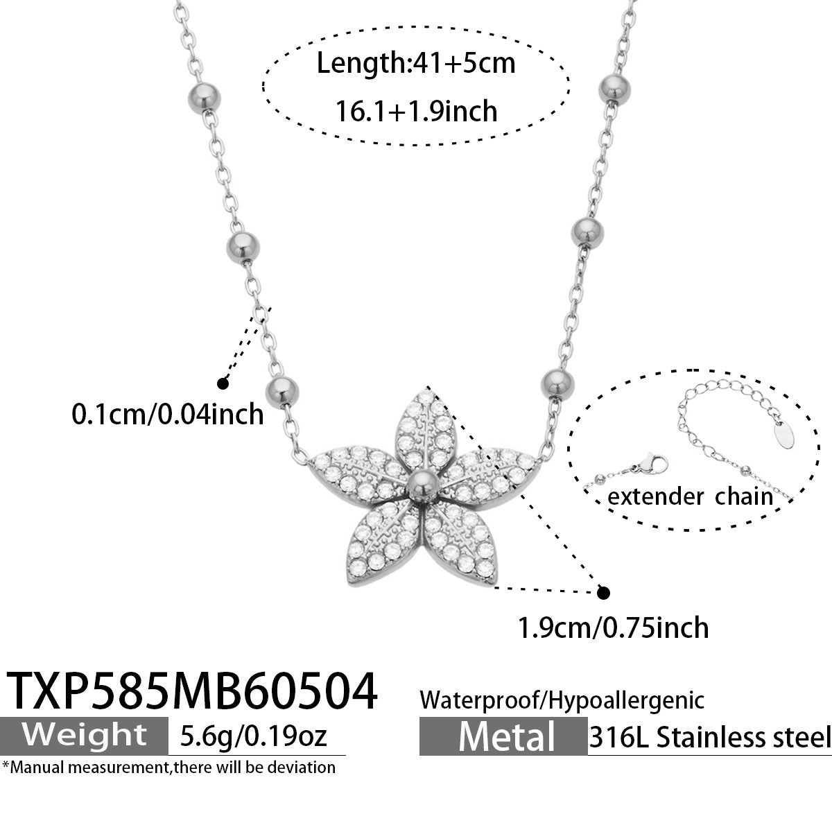 316L Stainless Steel 18K Gold PVD Tulip Flower Zircon Star Tassel Ring Necklace Earrings Bracelet - Tulip Flower Zircon Star Tassel Wholesale Stainless Steel Jewelry - Sensitive Skin Friendly - Detail 24
