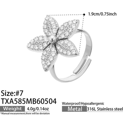 316L Stainless Steel 18K Gold PVD Tulip Flower Zircon Star Tassel Ring Necklace Earrings Bracelet - Tulip Flower Zircon Star Tassel Wholesale Stainless Steel Jewelry - Sensitive Skin Friendly - Detail 25
