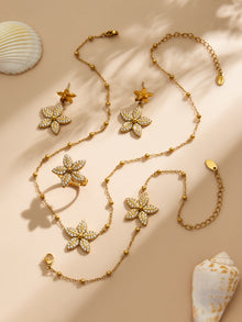316L Stainless Steel 18K Gold PVD Tulip Flower Zircon Star Tassel Ring Necklace Earrings Bracelet - Tulip Flower Zircon Star Tassel Wholesale Stainless Steel Jewelry - Sensitive Skin Friendly - Detail 3
