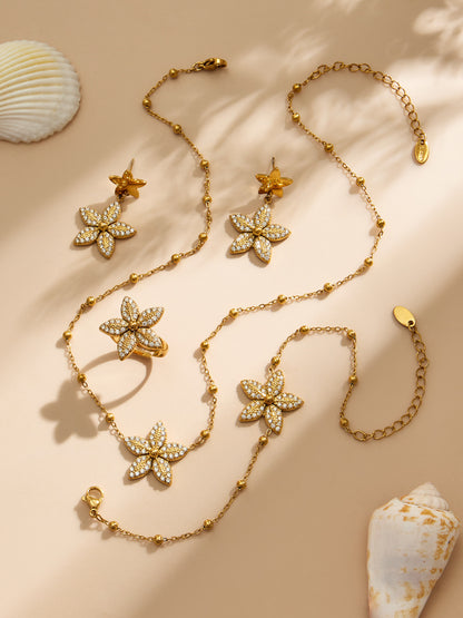 316L Stainless Steel 18K Gold PVD Tulip Flower Zircon Star Tassel Ring Necklace Earrings Bracelet - Tulip Flower Zircon Star Tassel Wholesale Stainless Steel Jewelry - Sensitive Skin Friendly - Detail 3