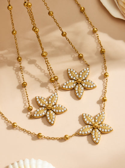 316L Stainless Steel 18K Gold PVD Tulip Flower Zircon Star Tassel Ring Necklace Earrings Bracelet - Tulip Flower Zircon Star Tassel Wholesale Stainless Steel Jewelry - Sensitive Skin Friendly - Detail 6