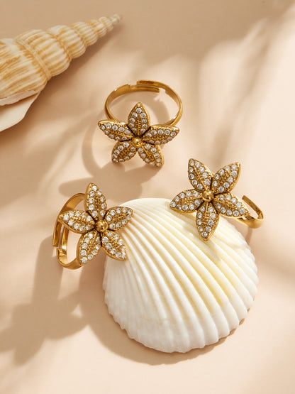 316L Stainless Steel 18K Gold PVD Tulip Flower Zircon Star Tassel Ring Necklace Earrings Bracelet - Tulip Flower Zircon Star Tassel Wholesale Stainless Steel Jewelry - Sensitive Skin Friendly - Detail 7