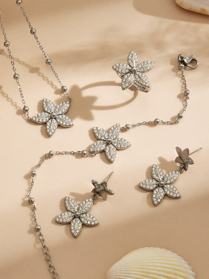 316L Stainless Steel 18K Gold PVD Tulip Flower Zircon Star Tassel Ring Necklace Earrings Bracelet - Tulip Flower Zircon Star Tassel Wholesale Stainless Steel Jewelry - Sensitive Skin Friendly - Detail 9