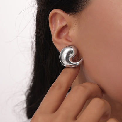 316L Stainless Steel 18K Gold PVD Twist Comma Design Earrings - Twist Comma Design Gold Earrings Wholesale Stainless Steel Jewelry - Sensitive Skin Friendly - Detail 2