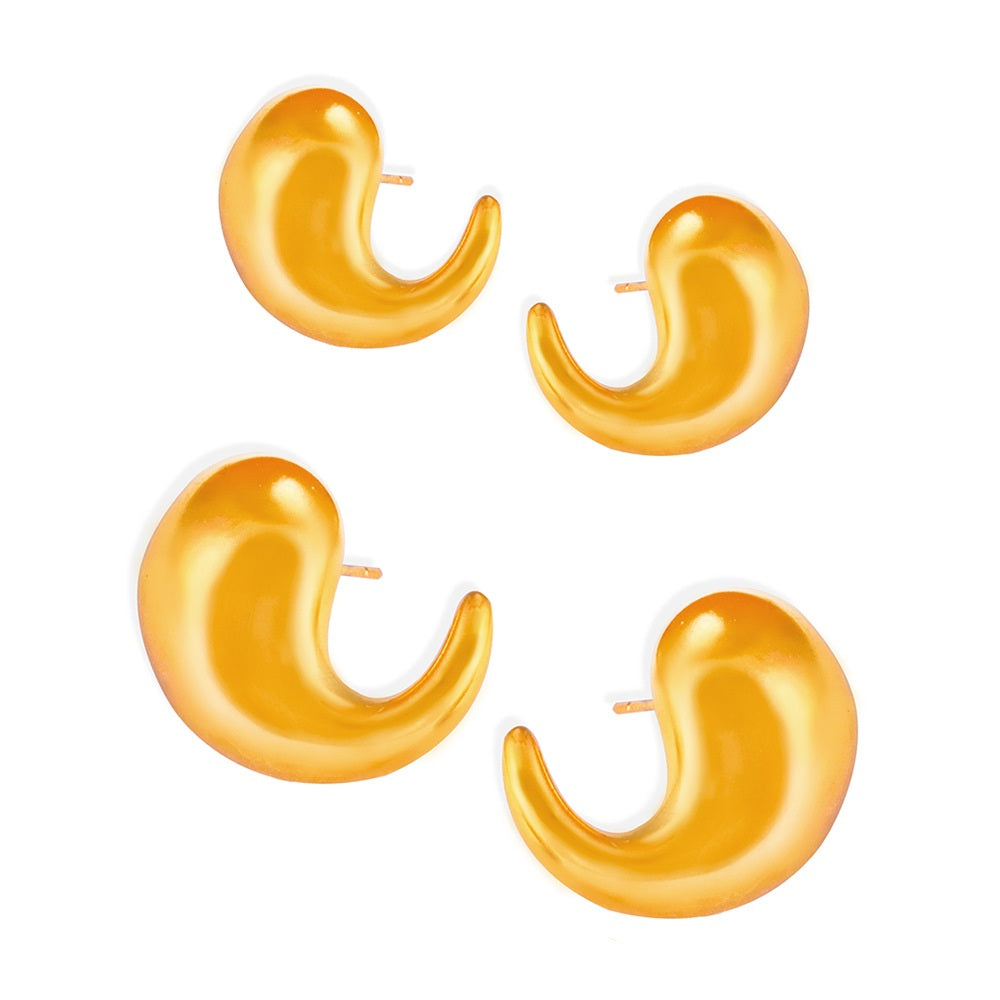 316L Stainless Steel 18K Gold PVD Twist Comma Design Earrings - Twist Comma Design Gold Earrings Wholesale Stainless Steel Jewelry - Sensitive Skin Friendly - Detail 4