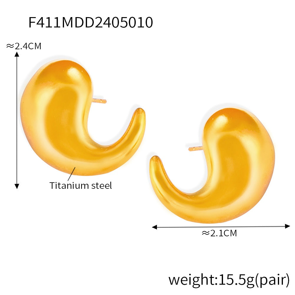 316L Stainless Steel 18K Gold PVD Twist Comma Design Earrings - Twist Comma Design Gold Earrings Wholesale Stainless Steel Jewelry - Sensitive Skin Friendly - Detail 5