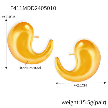 316L Stainless Steel 18K Gold PVD Twist Comma Design Earrings - Twist Comma Design Gold Earrings Wholesale Stainless Steel Jewelry - Sensitive Skin Friendly - Detail 5