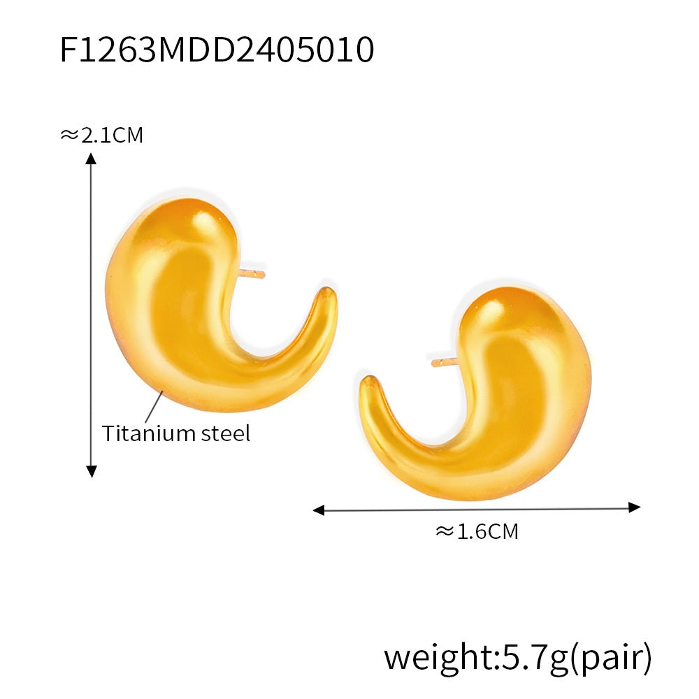 316L Stainless Steel 18K Gold PVD Twist Comma Design Earrings - Twist Comma Design Gold Earrings Wholesale Stainless Steel Jewelry - Sensitive Skin Friendly - Detail 7