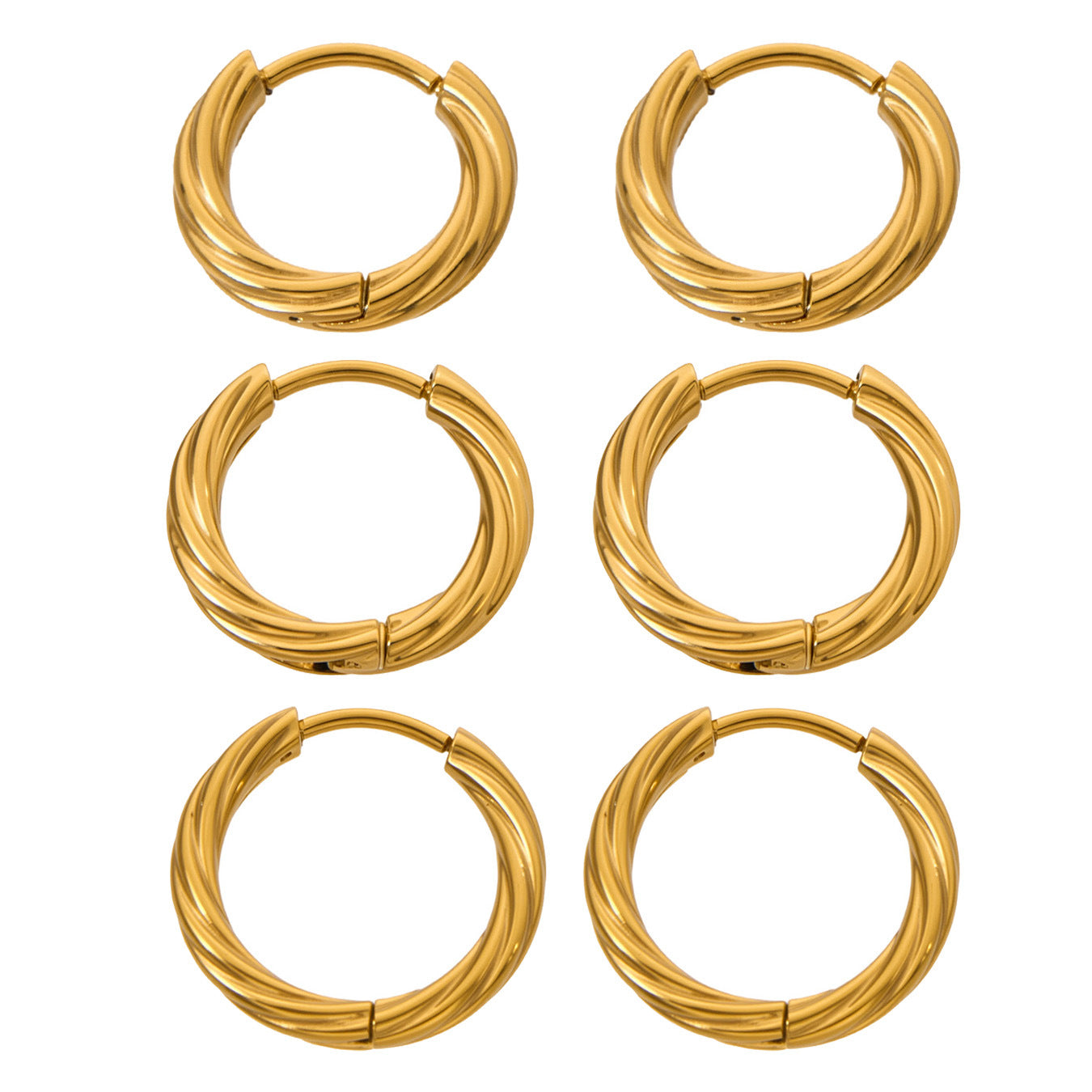 316L Stainless Steel 18K Gold PVD Twisted Round Minimalist Hoop Earrings - Twisted Round Minimalist Hoop, 18K Gold PVD Wholesale Stainless Steel Jewelry - Sensitive Skin Friendly - Detail 2