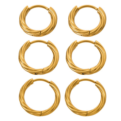 316L Stainless Steel 18K Gold PVD Twisted Round Minimalist Hoop Earrings - Twisted Round Minimalist Hoop, 18K Gold PVD Wholesale Stainless Steel Jewelry - Sensitive Skin Friendly - Detail 2