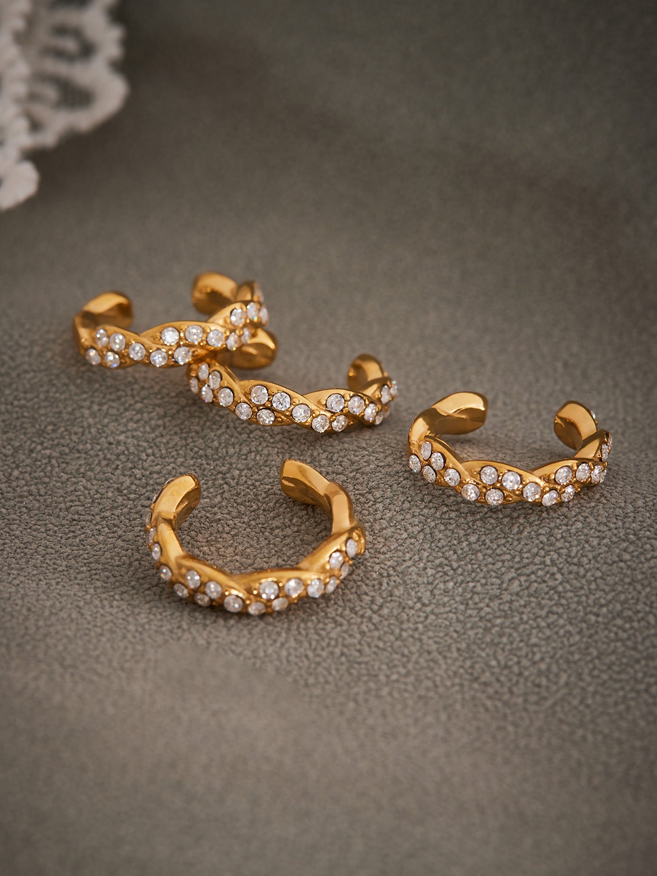 316L Stainless Steel 18K Gold PVD Twisted Three-Layer Zircon Ear Cuff Earrings - Twisted Three-Layer Zircon Ear Cuff Wholesale Stainless Steel Jewelry - Sensitive Skin Friendly - Detail 10