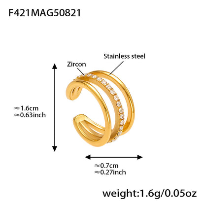 316L Stainless Steel 18K Gold PVD Twisted Three-Layer Zircon Ear Cuff Earrings - Twisted Three-Layer Zircon Ear Cuff Wholesale Stainless Steel Jewelry - Sensitive Skin Friendly - Detail 13
