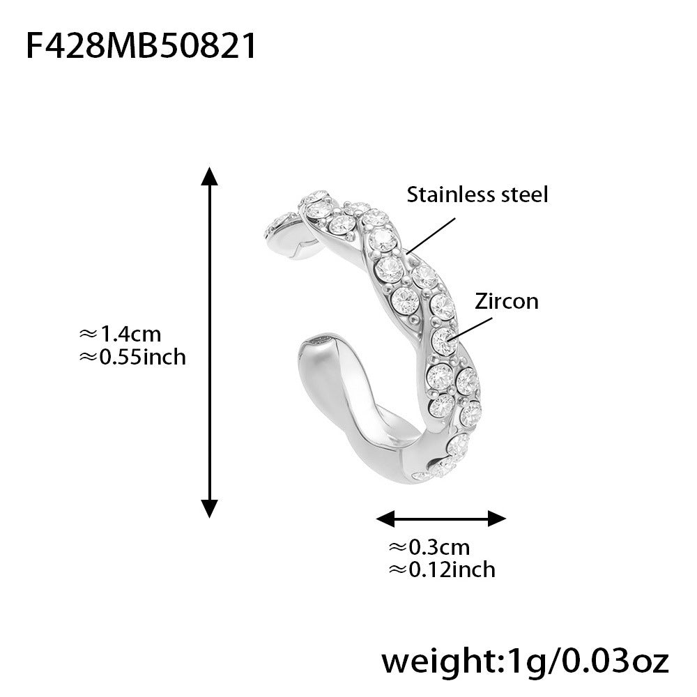 316L Stainless Steel 18K Gold PVD Twisted Three-Layer Zircon Ear Cuff Earrings - Twisted Three-Layer Zircon Ear Cuff Wholesale Stainless Steel Jewelry - Sensitive Skin Friendly - Detail 14