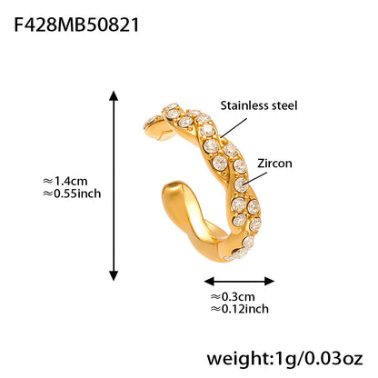 316L Stainless Steel 18K Gold PVD Twisted Three-Layer Zircon Ear Cuff Earrings - Twisted Three-Layer Zircon Ear Cuff Wholesale Stainless Steel Jewelry - Sensitive Skin Friendly - Detail 15