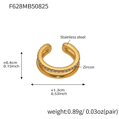 316L Stainless Steel 18K Gold PVD Twisted Three-Layer Zircon Ear Cuff Earrings - Twisted Three-Layer Zircon Ear Cuff Wholesale Stainless Steel Jewelry - Sensitive Skin Friendly - Detail 2