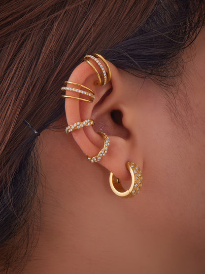 316L Stainless Steel 18K Gold PVD Twisted Three-Layer Zircon Ear Cuff Earrings - Twisted Three-Layer Zircon Ear Cuff Wholesale Stainless Steel Jewelry - Sensitive Skin Friendly - Detail 4