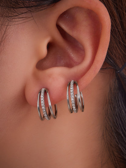 316L Stainless Steel 18K Gold PVD Twisted Three-Layer Zircon Ear Cuff Earrings - Twisted Three-Layer Zircon Ear Cuff Wholesale Stainless Steel Jewelry - Sensitive Skin Friendly - Detail 5