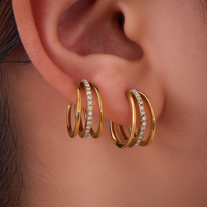 316L Stainless Steel 18K Gold PVD Twisted Three-Layer Zircon Ear Cuff Earrings - Twisted Three-Layer Zircon Ear Cuff Wholesale Stainless Steel Jewelry - Sensitive Skin Friendly - Detail 9
