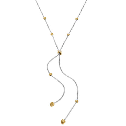 316L Stainless Steel 18K Gold PVD Two-Tone Micro-Inlaid Zircon Long Tassel Y-Necklace - Two-Tone Gold, Micro-Inlaid Zircon, Tassel, Y-Necklace Wholesale Stainless Steel Jewelry - Sensitive Skin Friendly - Detail 1
