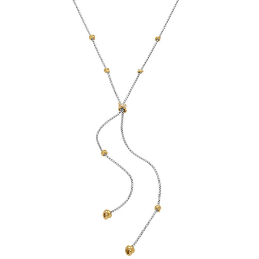 316L Stainless Steel 18K Gold PVD Two-Tone Micro-Inlaid Zircon Long Tassel Y-Necklace - Two-Tone Gold, Micro-Inlaid Zircon, Tassel, Y-Necklace Wholesale Stainless Steel Jewelry - Sensitive Skin Friendly - Detail 1