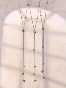 316L Stainless Steel 18K Gold PVD Two-Tone Micro-Inlaid Zircon Long Tassel Y-Necklace - Two-Tone Gold, Micro-Inlaid Zircon, Tassel, Y-Necklace Wholesale Stainless Steel Jewelry - Sensitive Skin Friendly - Detail 10