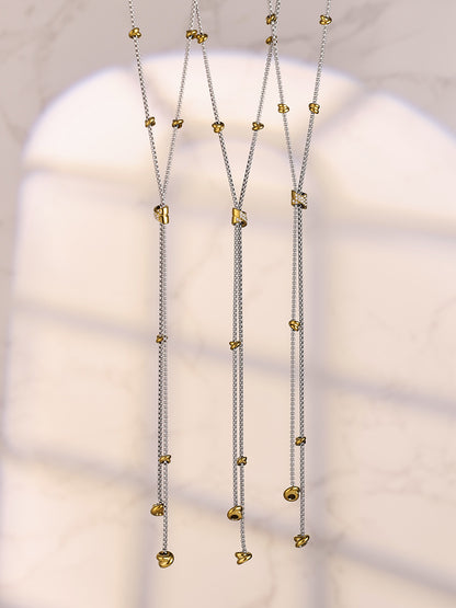 316L Stainless Steel 18K Gold PVD Two-Tone Micro-Inlaid Zircon Long Tassel Y-Necklace - Two-Tone Gold, Micro-Inlaid Zircon, Tassel, Y-Necklace Wholesale Stainless Steel Jewelry - Sensitive Skin Friendly - Detail 10