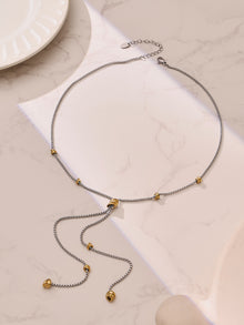 316L Stainless Steel 18K Gold PVD Two-Tone Micro-Inlaid Zircon Long Tassel Y-Necklace - Two-Tone Gold, Micro-Inlaid Zircon, Tassel, Y-Necklace Wholesale Stainless Steel Jewelry - Sensitive Skin Friendly - Detail 12