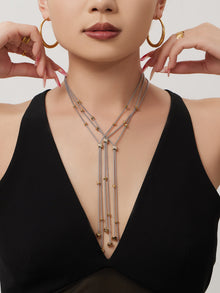 316L Stainless Steel 18K Gold PVD Two-Tone Micro-Inlaid Zircon Long Tassel Y-Necklace - Two-Tone Gold, Micro-Inlaid Zircon, Tassel, Y-Necklace Wholesale Stainless Steel Jewelry - Sensitive Skin Friendly - Detail 9
