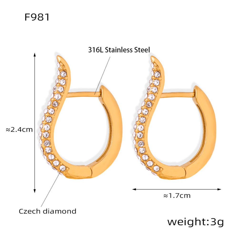 316L Stainless Steel 18K Gold PVD U-Shaped Geometric Zircon Earrings - U-Shaped Geometric Zircon Earrings Wholesale Stainless Steel Jewelry - Sensitive Skin Friendly - Detail 1