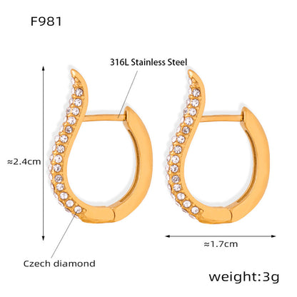 316L Stainless Steel 18K Gold PVD U-Shaped Geometric Zircon Earrings - U-Shaped Geometric Zircon Earrings Wholesale Stainless Steel Jewelry - Sensitive Skin Friendly - Detail 1