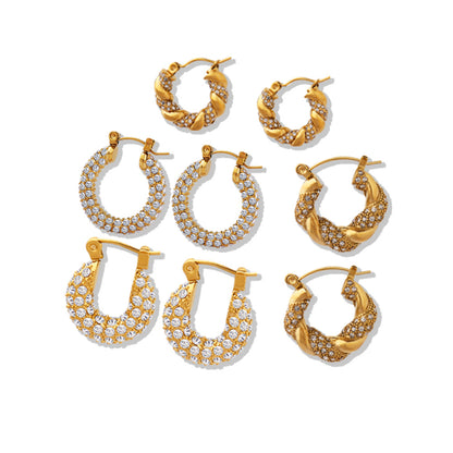 316L Stainless Steel 18K Gold PVD U-Shaped Geometric Zircon Earrings - U-Shaped Geometric Zircon Earrings Wholesale Stainless Steel Jewelry - Sensitive Skin Friendly - Detail 11